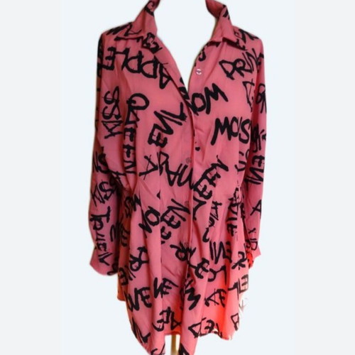 Shirt dress or tunic new, peach color with black graffiti