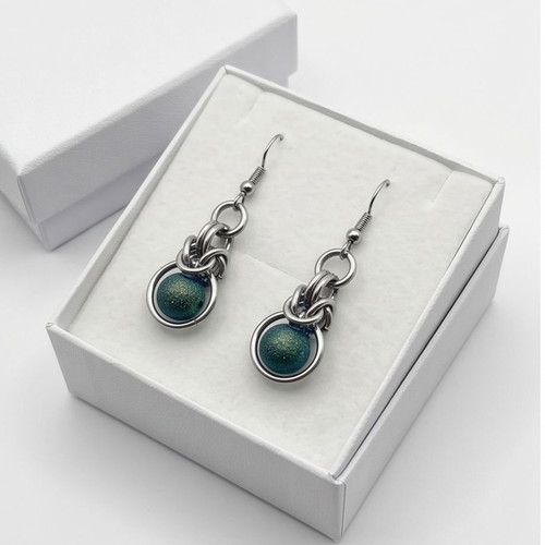 Byzantine Earrings with Emerald Green Beads Steel new