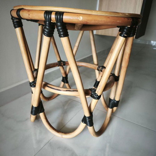 Bamboo stool like new, brown with black details