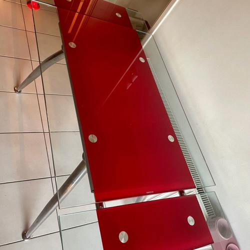 Dining table red tempered glass extendable like new