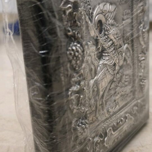 Sacred silver icon of Saint George new with traditional iconography