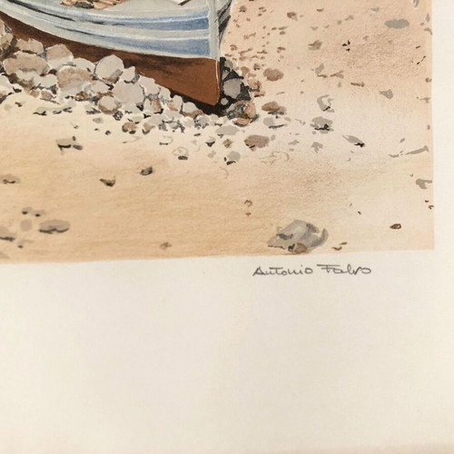 Lithograph Antonio Falvo seaside landscape like new
