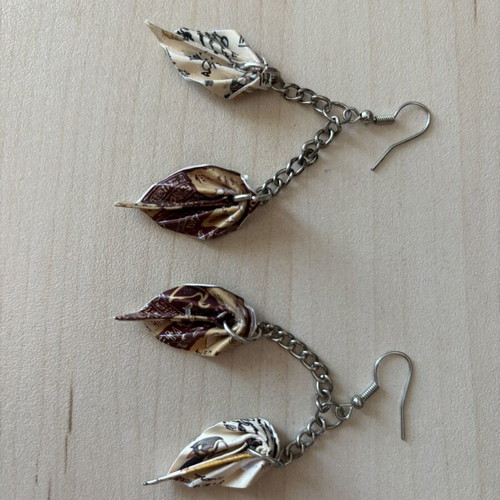 Handcrafted Origami Earrings, beige and brown