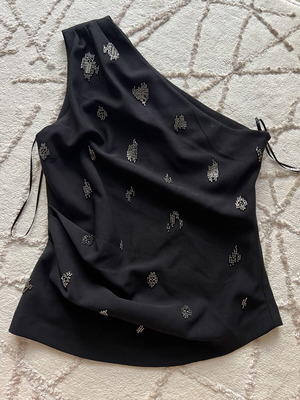 Zara asymmetric top with beads like new, black, size S