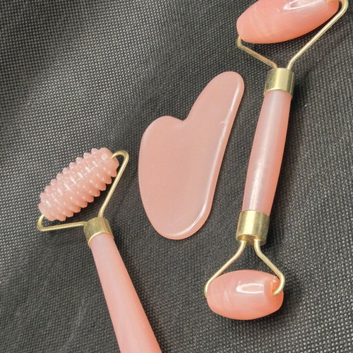 Skincare Tool Set New, Pink Guasha And 2 Rollers