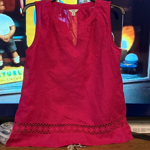 Linen blouse embroidered, new, size large, fuchsia