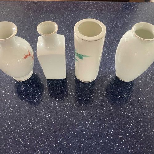 Set of 4 used Chinese Qianjiang Cai vases with birds and blossoms