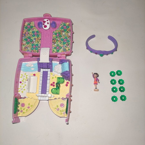 Polly Pocket Emerald Garden Bluebird 2000 used with bracelet and figure