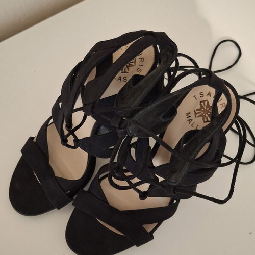 Tsakiris Mallas black gladiator sandals like new, 12cm heel