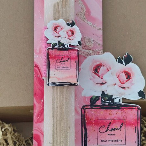 Chanel Scented Candle handmade with wooden back made to order