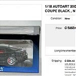  *LIMITED* DODGE VIPER SRT10 COUPE 2006  - 1 OF 6000 / AUTOART / 1:18 - BLACK WHITE STRIPES / DIECAST