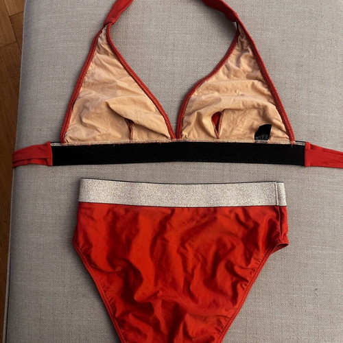 Forebelle high-waisted bikini orange muted apple like new with gold elastic