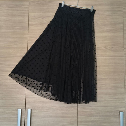 Stradivarius Black Polka Dot Midi Skirt like new, sizes S-M