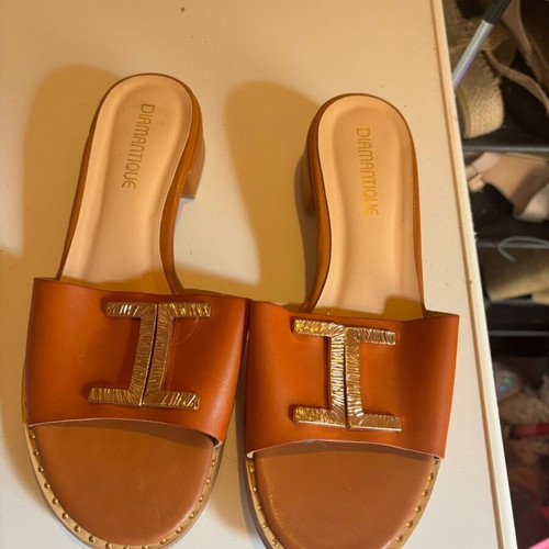 Sandals used, low heel, size 38, beige brown