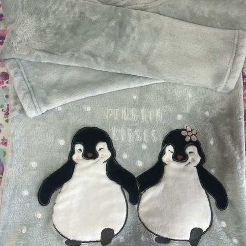 Vienetta Secret fleece pajama set gray, new, size S with penguin design