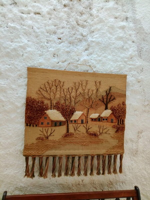 Vintage embossed wall tapestry 1970s handmade fiber art 1.00 x 0.82m