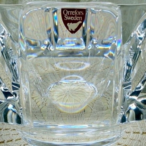 Orrefors Corona Crystal Bowl vintage by Lars Hellsten like new