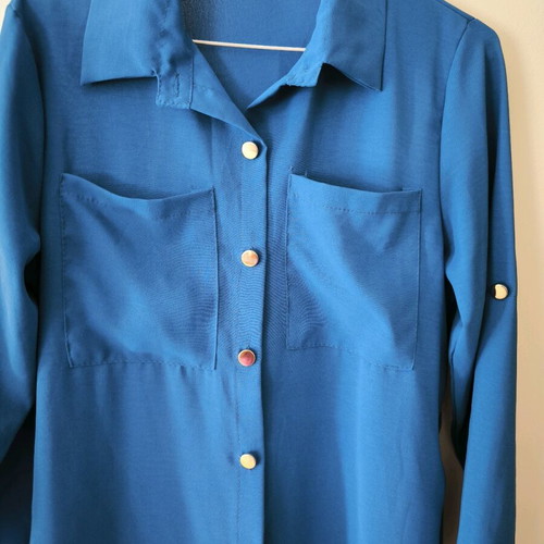 Blue shirt dress new with gold buttons and belt one size