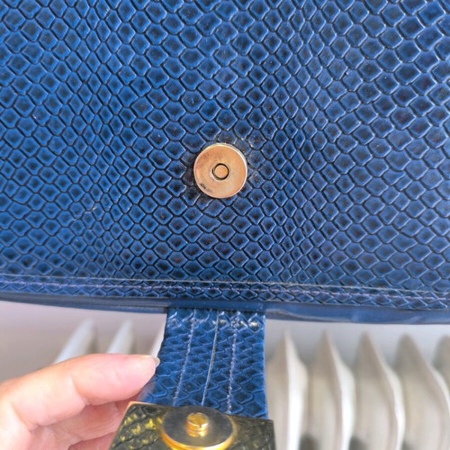 Vintage leather bag Greek made blue