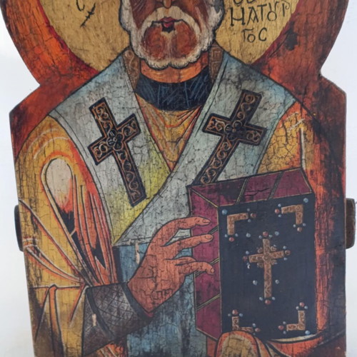Russian Orthodox Painted Wood Icon Saint Gregory the Miracle-Worker used