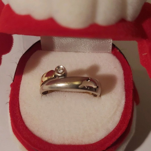 14K gold ring with diamond and cut-out dolphin bicolor, new