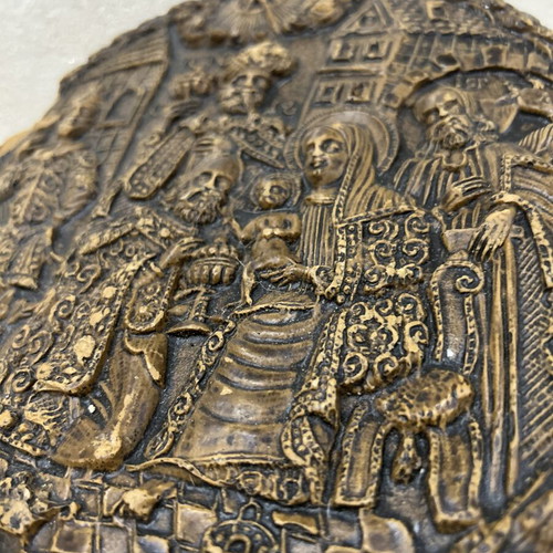Antique wax plaque 1718, Adoration of the Magi