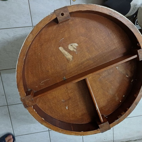 Wooden table used, carved, handmade with storage space