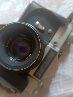 Zenit E film camera used with original leather case