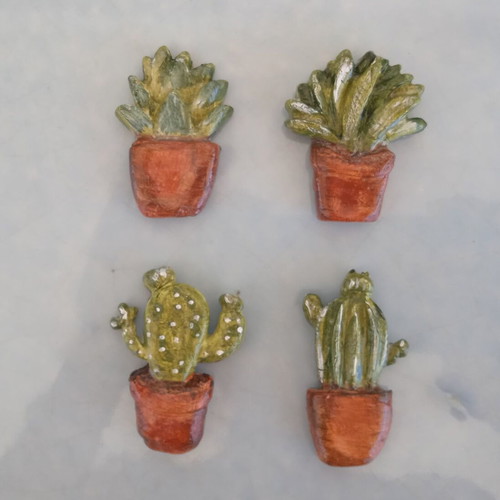 Handmade painted clay fridge magnets set of four