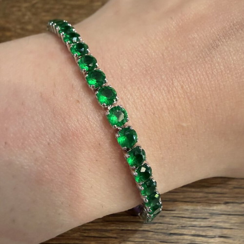 Bracelet with green zircon stones, new, stainless steel