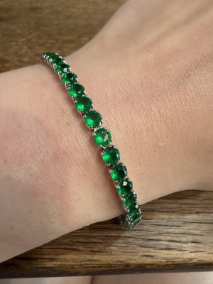 Bracelet with green zircon stones, new, stainless steel