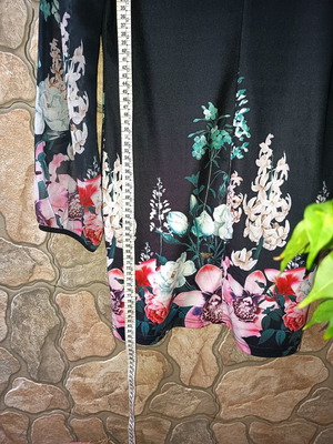 Dress like new, size large, black with colorful flowers and sheer sleeves