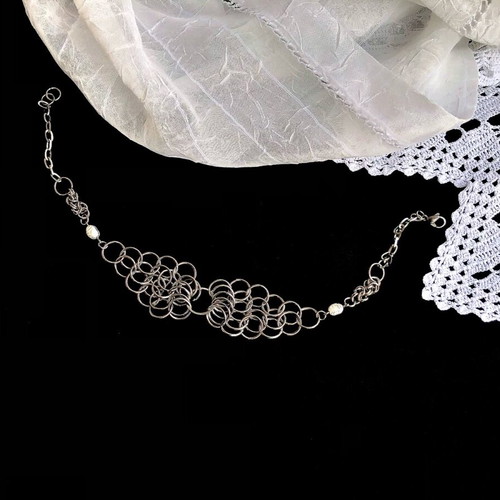 Chainmail necklace punk rock gothic alternative, new, silver and white