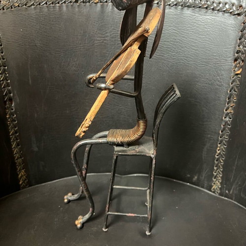 Abstract metal art cello player used