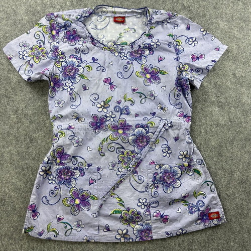 Dickies floral nurse blouse women's small used, multicolor