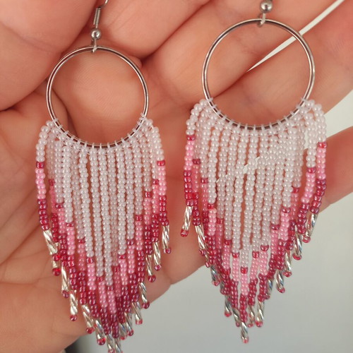 Handmade earrings with fringes from Czech beads and steel hook, new
