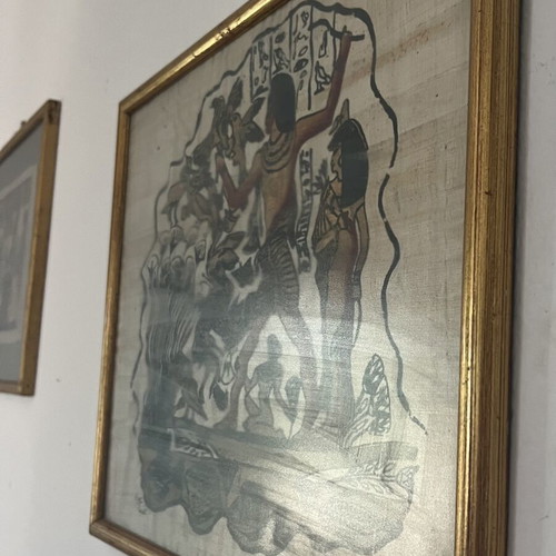 Vintage Αιγυπτιακός Πίνακας Nebamun σε πάπυρο με χρυσή κορνίζα