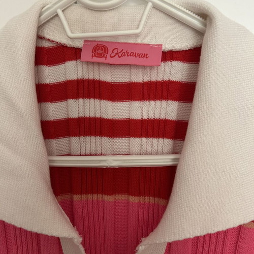 Karavan knitted dress like new with heart buttons, white and red