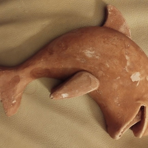 Wall decorative whale used, 20 cm handmade clay