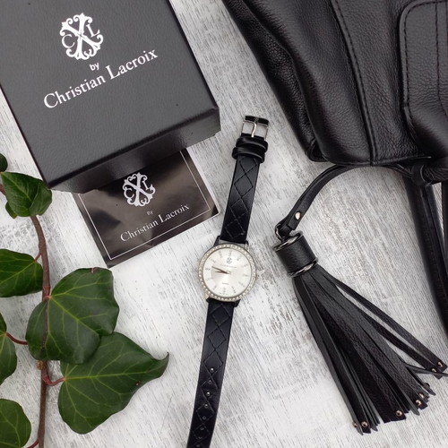 Christian Lacroix women's watch new with black leather strap