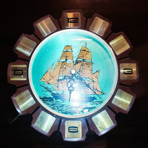 Collectible wall clock used 1960 sailing metal 30cm