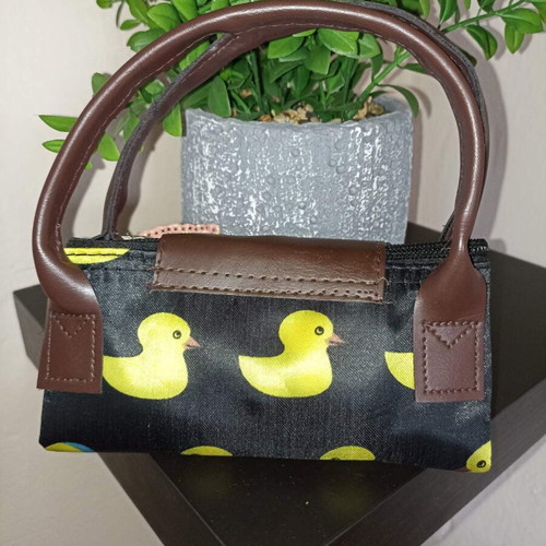 Origami Foldable Waterproof Handbag with Duck Print and Keychain like New