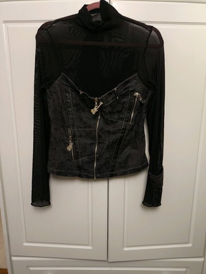 Black see through blouse with decorative details S/M like new