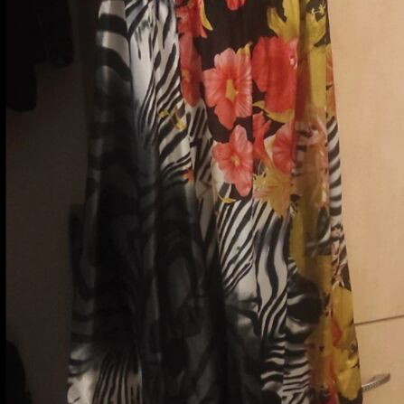 Long summer dress with neck tie used, multicolored