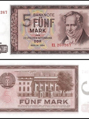 German Democratic Republic 5 Mark 1964 banknote new