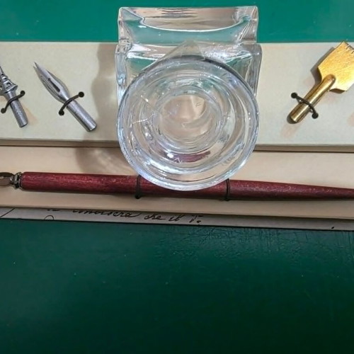 Writing pen gift set with wooden pen and ink bottle