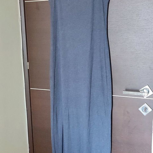 Maxi dress used gray beige cotton with slit size medium large