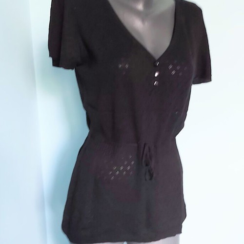 Estelle women's lace-look tunic blouse, black, organic cotton knit