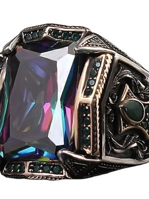 Men's ring new with wine zircon, Tibetan silver
