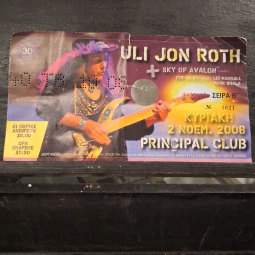 Uli Jon Roth concert ticket used, Principal 2008